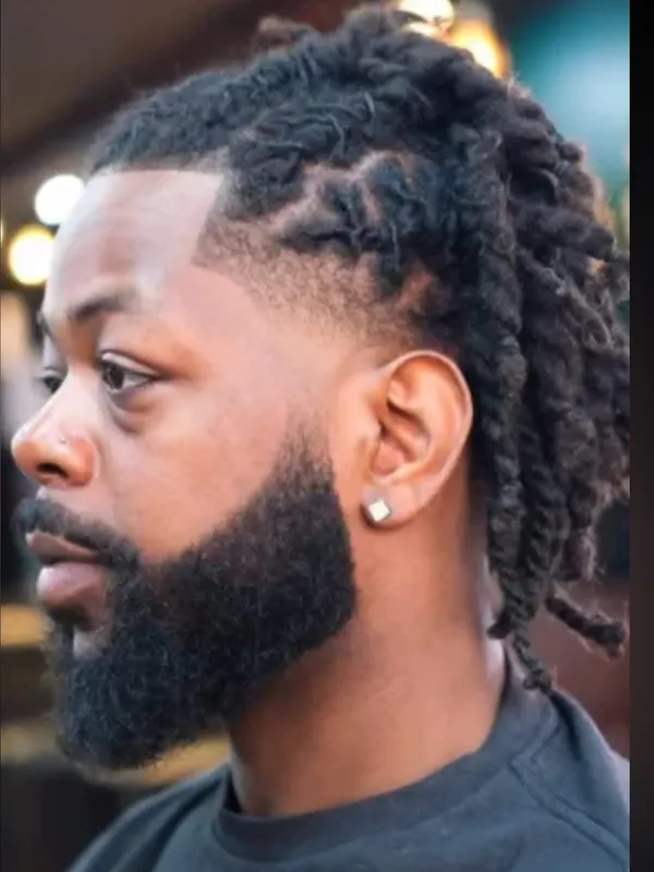 Twists with a temple fade and beard
