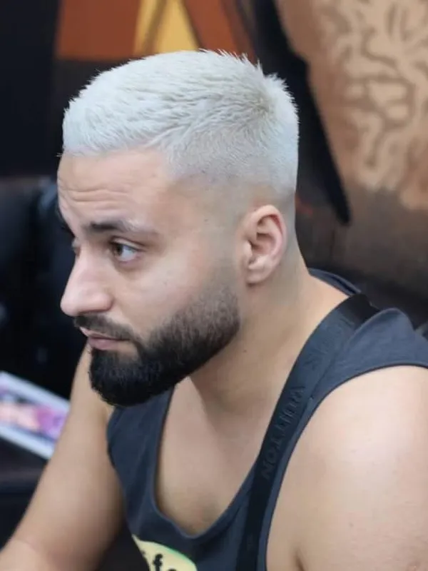 Platinum crop with a skin fade and beard