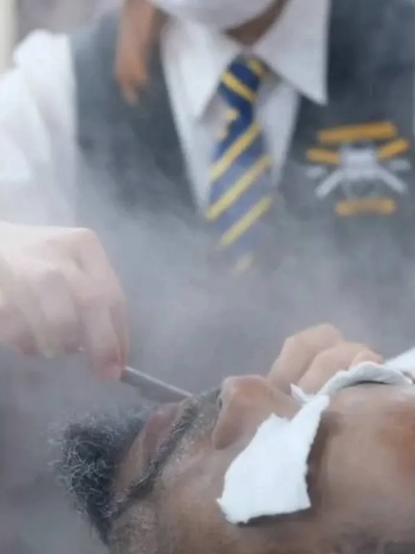 Hot towel straight razor shave